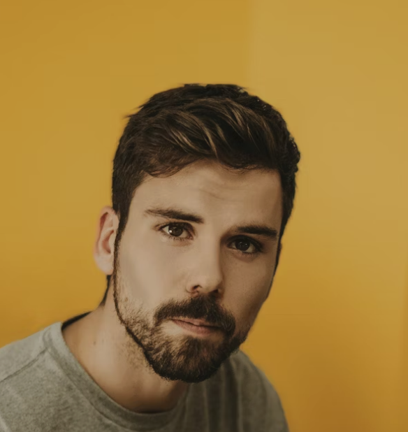 Bearded man yellow background